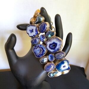 Vintage Kyanite Blue, Raw Lapis Lazuli Sterling Silver Bracelet